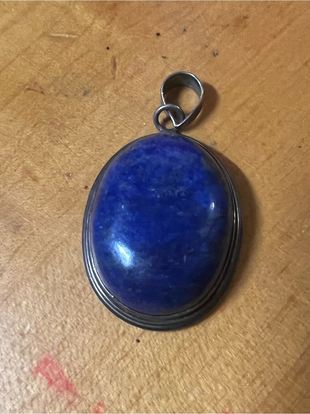 Vintage large deep blue dome lapis lazuli pendant-925 sterling silver-1.75”-17g